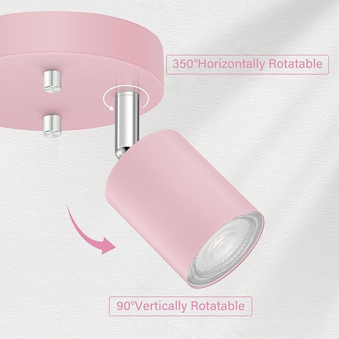 BoostArea LED 2 Light Track Lighting Kit, LED Track Lighting Fixtures, Pink Round Ceiling Spot Lighting, Flexibly Rotatable Light Head for Kitchen, Living Room, Bedroom, GU10 Bulb Not Included