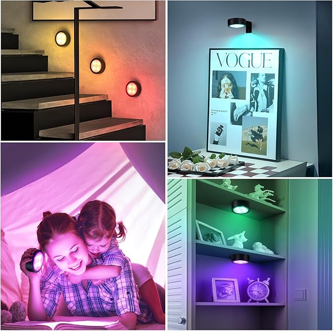 KELUOLY 4-Pack Wireless Battery Operated Painting Light with Remote Control,13 Color RGB Magnetic Led Art Picture Lights for Wall, Dimmable and Timer Poster Light, Wall Decor Black Display Light
