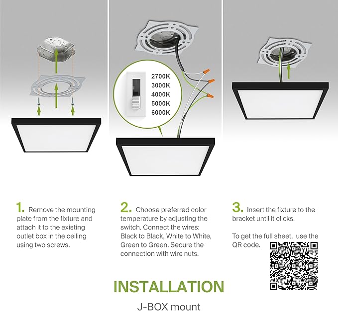 ASD LED 12" Square Flush Mount Ceiling Light Fixture, Low Profile Surface Lighting | 5CCT, Dimmable, Ultra-Thin, ETL Listed | 24W 1700LM 2700-6000K 120V | Kitchen, Bedroom Lamp | Black, 12 Pack