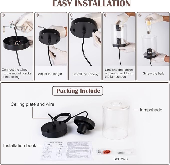 3 Pack Seeded Glass Pendant Light Black Pendant Lighting Modern Mini Hanging Lighting Adjustable Cord for Kitchen Island Dining Room Sink,4.7in
