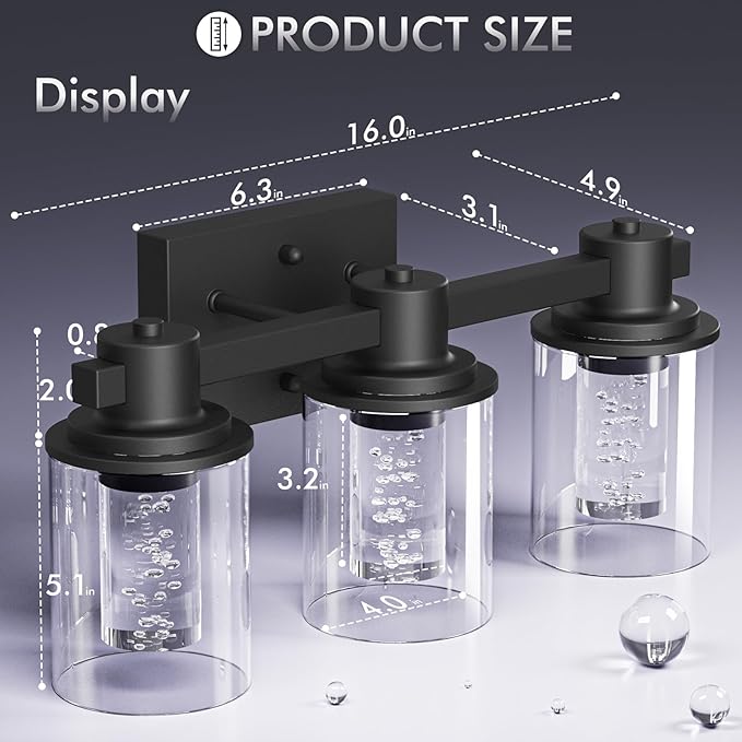 Quntis 3-Light Black Bathroom Light Fixtures with 5 Color Modes, 16 Inch Dimmable Modern Vanity Lighting Fixture Over Mirror, 21 Watts Eye Protection LED Wall Lamp (UL Certified, Bulbs Included)