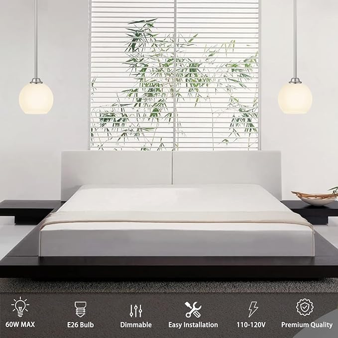 Modern Pendant Light Fixtures 2 Pack, Brushed Nickel Pendant Lights with Milk Frosted Shade,Pendant Lights Kitchen Island, Kitchen Pendant Lighting Over Island, Hanging Lights for Kitchen