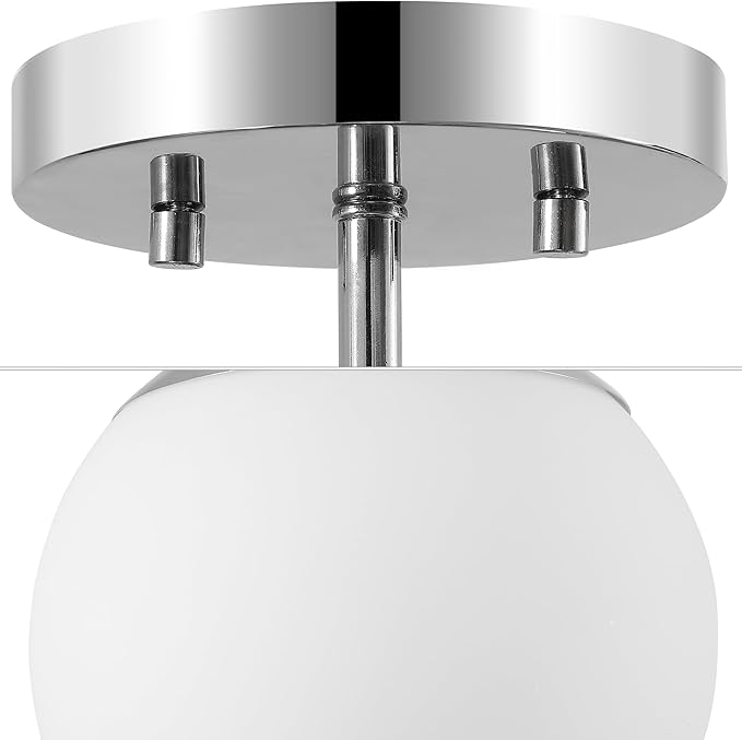 JONATHAN Y 7.75" Chrome/White Modern Semi Flush Mount Ceiling Light, LED Fixture for Entryway, White Frosted Glass Globe Shade, Mid-Century Farmhouse Lighting for Bedroom Hallway (JYL7499D)