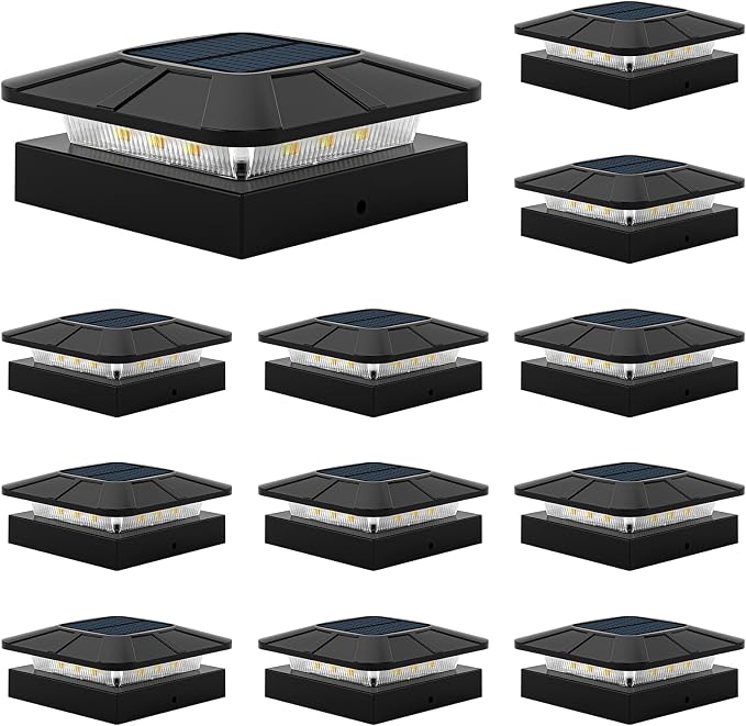 4x4 Solar Post Cap Lights Outdoor [12 Pack Waterproof IP65], 3 Lighting Modes for Fence Deck Patio Garden Decor, Dusk-to-Dawn Solar Powered Post Lights Fit 4x4 Wood/Vinyl