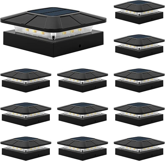 4x4 Solar Post Cap Lights Outdoor [12 Pack Waterproof IP65], 3 Lighting Modes for Fence Deck Patio Garden Decor, Dusk-to-Dawn Solar Powered Post Lights Fit 4x4 Wood/Vinyl