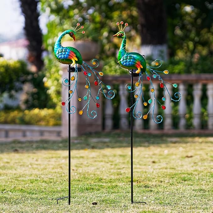 DREAMSOUL 2 Pack Peacock Solar Lights Outdoor, Tall Waterproof LED Outdoor Solar Lights for Yard Pathway Peacock Decor