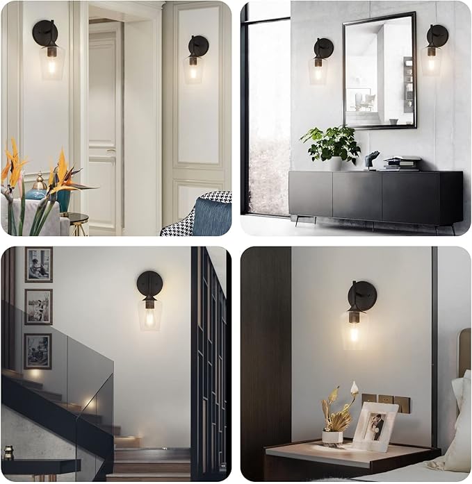 Ralbay Black Wall Sconces Set of 2 Matte Black Bathroom Lights Clear Glass Shade Black Sconces Indoor Wall Lighting for Home Decor Bathroom Kitchen Living Room Hallway