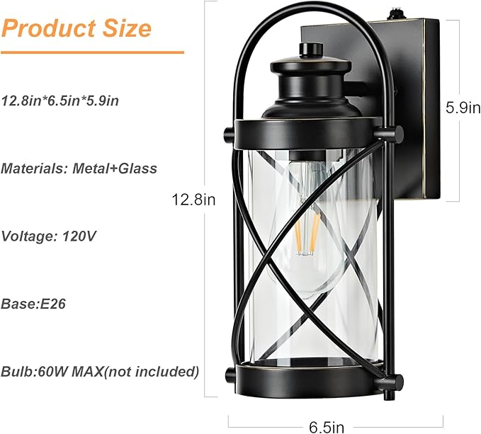 OKELI Dusk to Dawn Outdoor Wall Lights Fixtures, Waterproof Exterior Lighting Fixtures with Photocell Sensor,Vintage Black-Bronze Metal Cage Lantern Outside Lights for Porch Patio House Garage