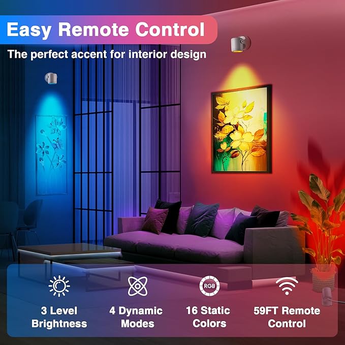URTOM 6W RGBW Uplighting Indoor Color Changing Up Lights Indoor with Remote Dimmable LED Spot Lights for Home Aluminum Accent Lighting for Party Plant Decor with 5.9 FT Plug Cord, 2 Pack
