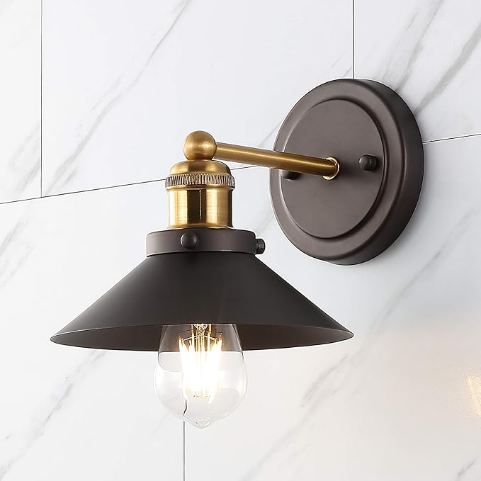 JONATHAN Y 7.8" Oil Rubbed Bronze/Brass Gold 1-Light Industrial Farmhouse Metal Vanity Light Wall Sconce, Metal Shade for Bathroom Mirror, Kitchen, Entryway, LED Bulb Included (JYL7426C)