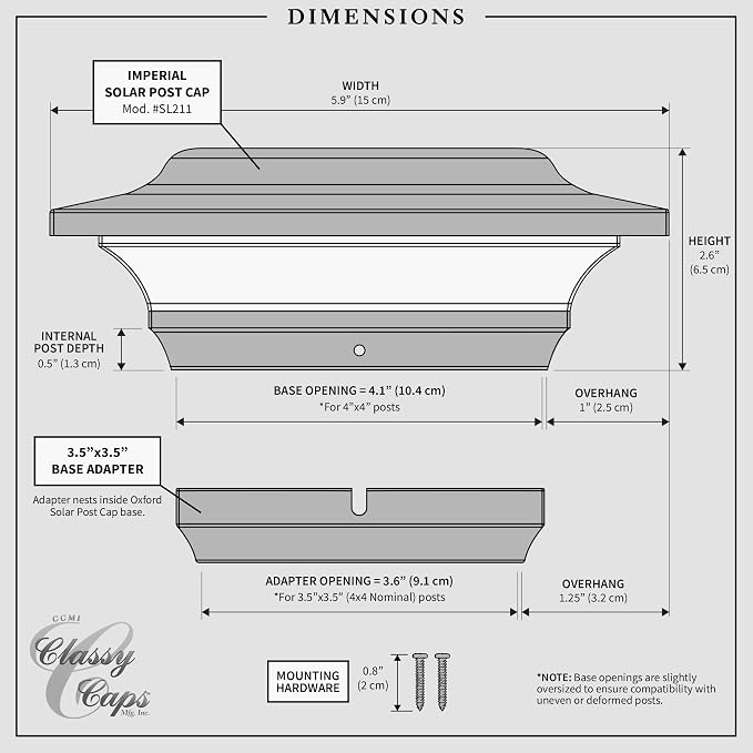 Classy Caps 4x4 Imperial Solar Post Cap - Fits 4"x4" and 3.5"x3.5" Deck & Fence Posts, White Cast Aluminum - Warm and Cool Light Modes - Heavy-Duty - Mod. #SL211W