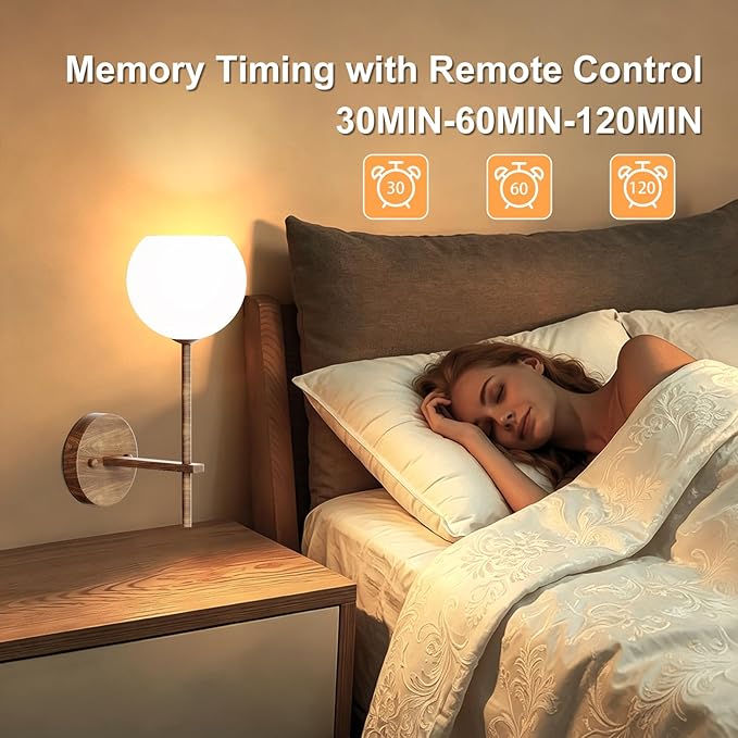 Walnut Grain Battery Operated Wall Sconces Set of 2, Rechargeable Wireless Wall Lights with Milky White Frosted Glass, 12 RGB and 3CCT Dimmable, Wall Lamps with Remote for Bedroom Living Room Hallway