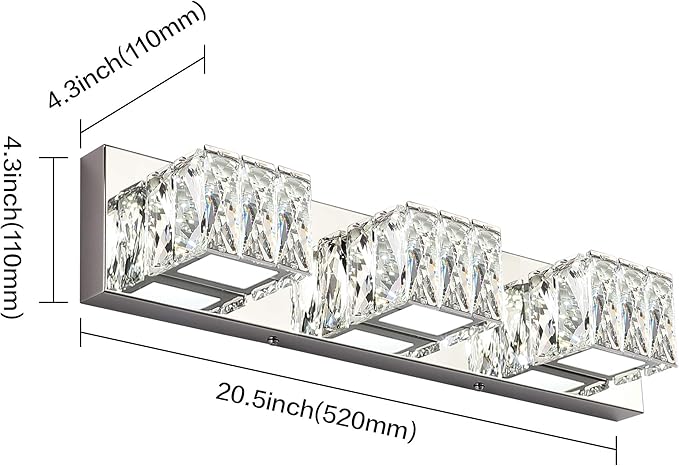 ZUZITO LED Bathroom Light Fixture - Modern 3 Light Crystal Vanity Light - Chrome Bathroom Wall Light 5CCT Dimmable