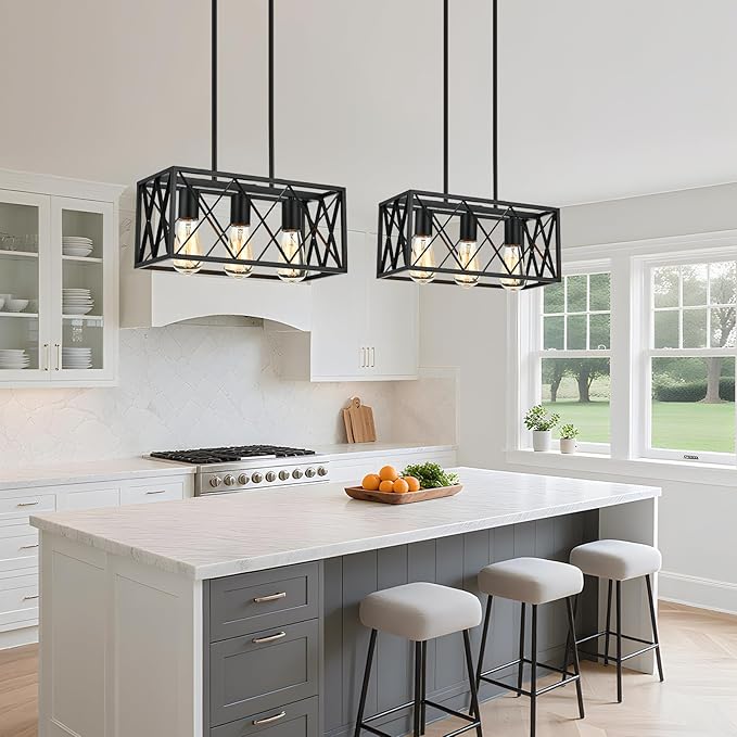 Black Plug in Pendant Light，3-Light Dining Room Light Fixture Over Table,Plug in Ceiling Light for Kitchen Sink，Industrial Metal Kitchen Pendant Lighting Over Island.