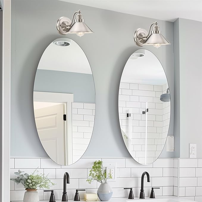 Kira Home Welton 11" Modern Farmhouse Vanity Light with Funnel Shade, Industrial Silver Wall Sconce Bathroom Light, Brushed Nickel Finish