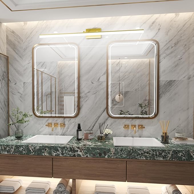 Aipsun 48inch Bathroom Vanity Light Brushed Gold Modern LED Vanity Lighting Over Mirror Adjustable Gold Wall Light for Bathroom (Cool White 5500K)
