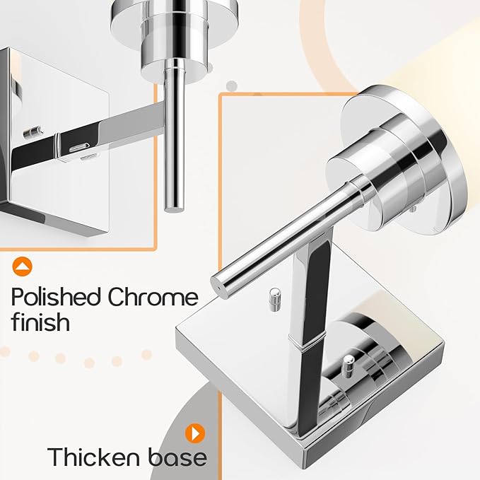 Vanity Lights Polished Chrome Bathroom Light Fixtures with White Frosted Glass Shade, Wall Sconces for Mirror Hallway Entrance, 2 Pack T001CH-L1-P2