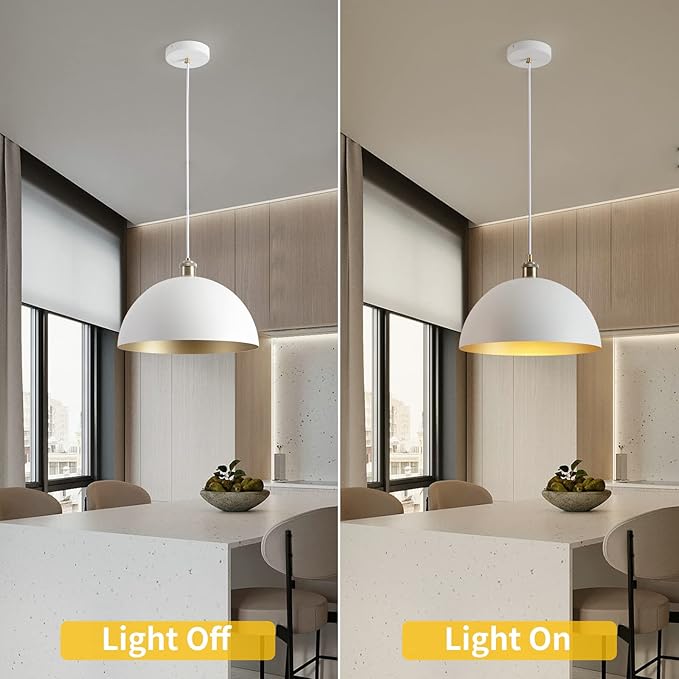 White and Gold Chandelier: 13.7 Inch Retro Farmhouse Style Dome Pendant Light for Kitchen Island, Bedroom, Dining Room, Living Room, and Corridor