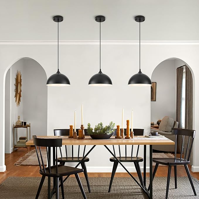 9.8 inch Kitchen Pendant Light 3 Pack, Black Dome Pendant Lights Kitchen Island, Farmhouse Kitchen Island Light, Modern Pendant Lights for Kitchen Island Dining Room Bedroom