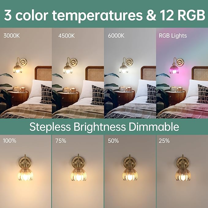 Shenmoyl Vintage Battery Operated Wall Sconce, 5000mAh Rechargeable Wall Light, Indoor Battery Powered Wall Lamp for Bedside Bedroom Living Room, Tulip Amber