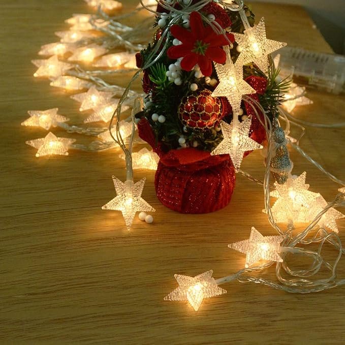 25ft 50 LED Multicolor Star String Lights for Bedroom Decorations, Battery Operated Led Christmas Lights for Apartment Dorm Room Decor(Remote/Timer/Warm White Multicolor Combination)