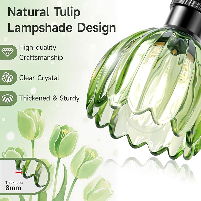 Vanity Lighting Fixtures,4 Light Bathroom Vanity Light,Black Bathroom Light Fixtures Over Mirror,27.2 in Vintage Sconce with Green Tulip Glass Shade for Bedroom,Dressing Table, E26 Base