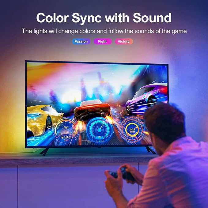 Smart LED Lights for TV Strip, 6.56ft RGB LED Lights for 32-40 Inch TVs, Music Sync Bluetooth App & Remote Control, USB-Powered for Gaming, Bedroom, Home Theater