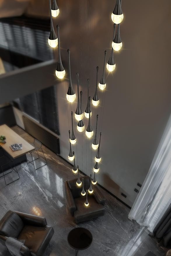 ykolupty Modern Crystal Chandelier 25-Lights Raindrop Chandeliers LED Dimmable High Ceiling Pendant Light Black Large Chadnelier for Foyer Entrance Living Room