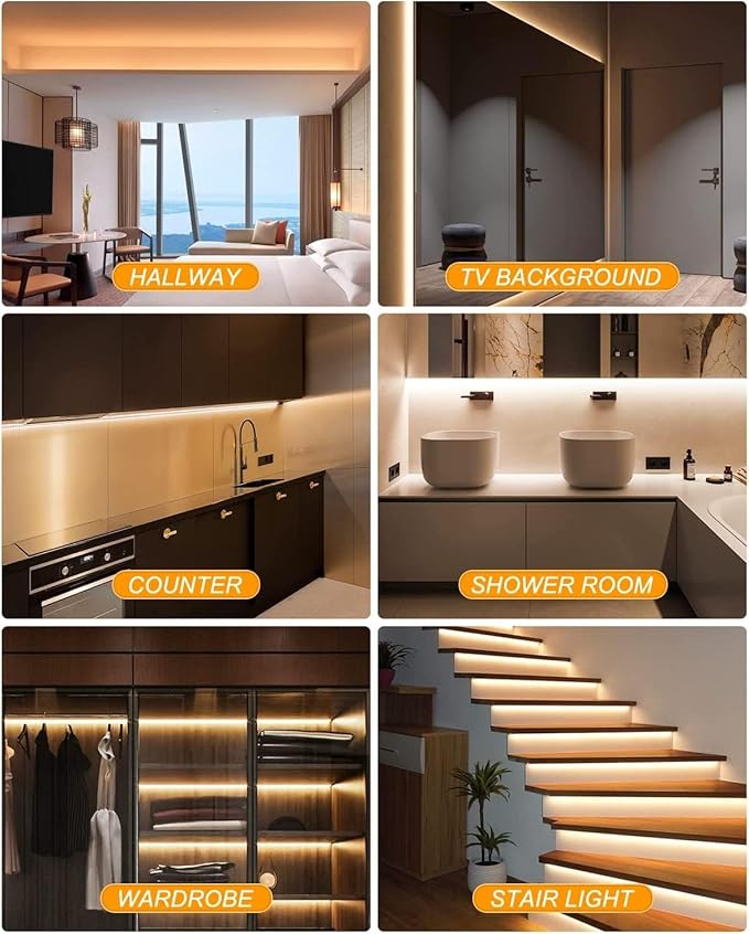 TJOY Smart Led Strip Lights with Motion Sensor, 10-Piece Kit with App&Remote Under Cabinet Lighting, Dimmable White Light (Warm to Cool), Dusk to Dawn Night Light 16.4ft for Kitchen, Shelf, Closet