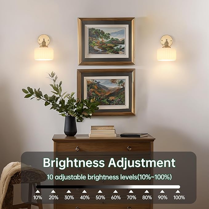 Shenmoyl Vintage Battery Operated Wall Sconce with White Striped Glass Lampshade 5000 mAh Rechargeable Battery Powered Wall Light with Remote Control for Bedside Bedroom Doorway