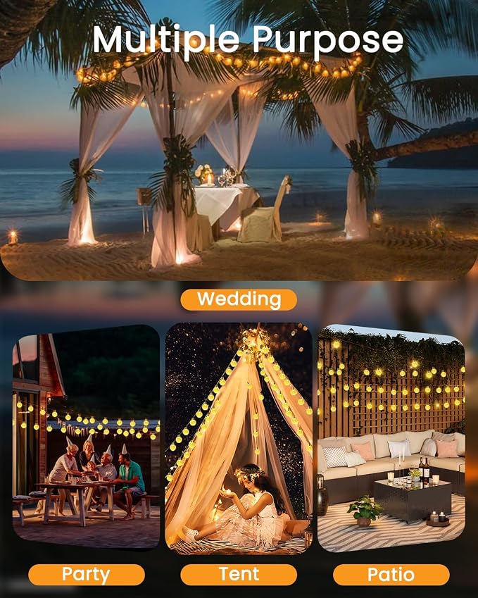 LORRYTE Solar String Lights Outdoor - 50 LED 32FT Waterproof Warm White Solar Powered Crystal Globe Lights for Outside with 8 Lighting Modes for Patio Decorations, Garden, Party, Porch, Wedding, Yard