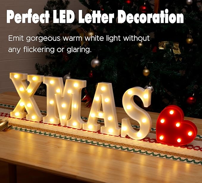 Small Led Marquee Letters, Light Up Letters, Led Letter Lights, Battery Powered Lighted Sign for Table, Party, Birthday, Christmas Decor (Red Heart)