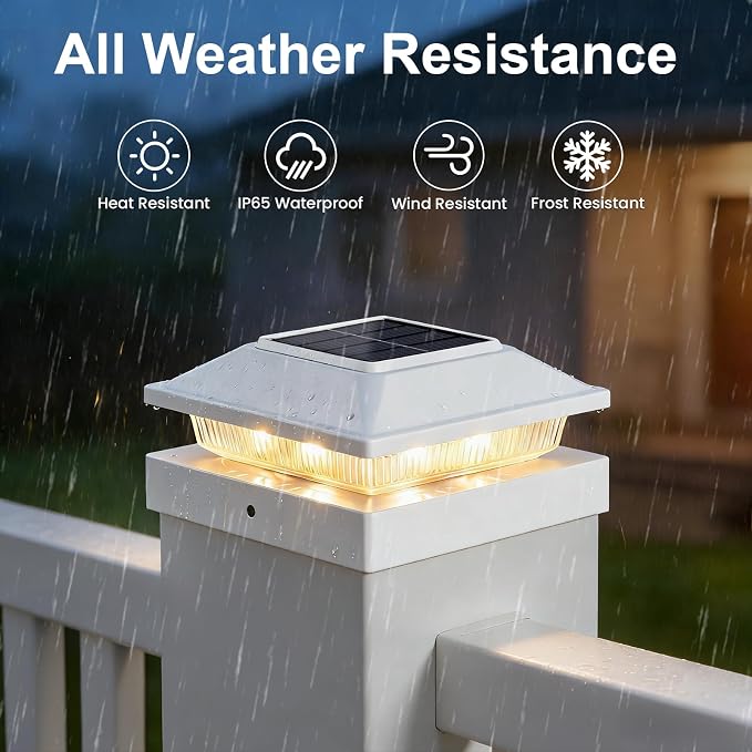 Brightever 4x4 3.5x3.5 Solar Post Cap Lights Outdoor 8-Pack, Solar Fence Post Lights Fit Vinyl/Wood Posts, 2 Modes(Warm/Cool White), Solar Powered Waterproof Deck Post Lights for Patio Porch, White