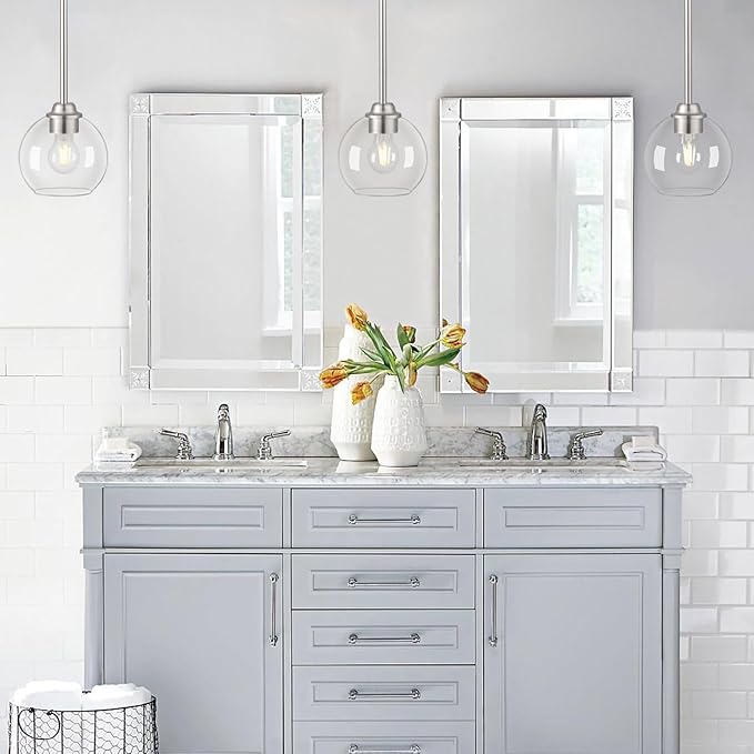 Modern Pendant Light Fixtures 2 Pack, Brushed Nickel Pendant Lights with Clear Glass Shade,Pendant Lights Kitchen Island, Kitchen Pendant Lighting Over Island, Hanging Lights for Kitchen