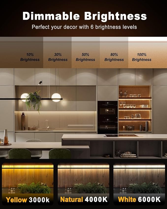 TJOY Smart Led Strip Lights with Motion Sensor, 10-Piece Kit with App&Remote Under Cabinet Lighting, Dimmable White Light (Warm to Cool), Dusk to Dawn Night Light 16.4ft for Kitchen, Shelf, Closet