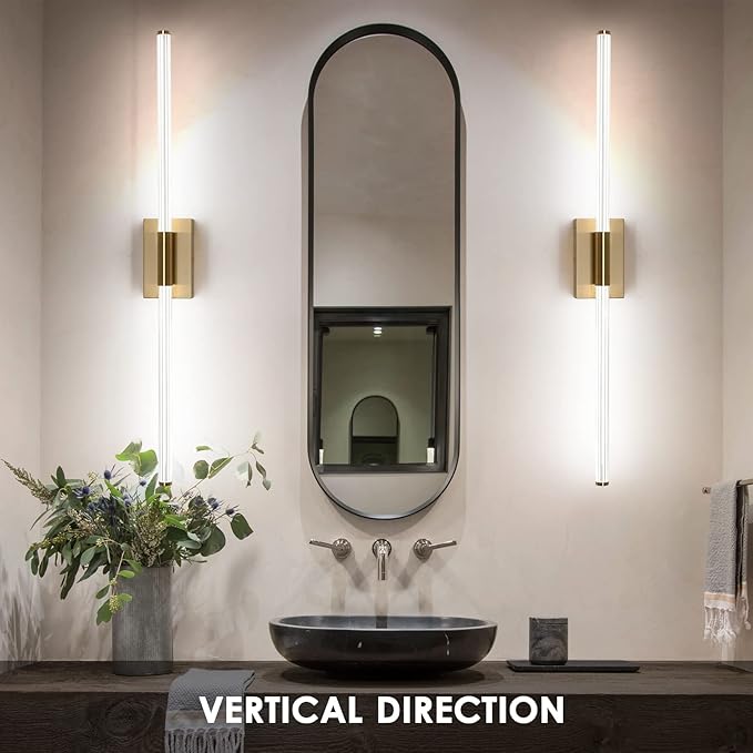 Modern LED Vanity Light, 360° Full Lighting Bathroom Light Fixture Over Mirror, 32W 5500K Cool White, Hardwired Wall Sconce, 40 Inch, Brass
