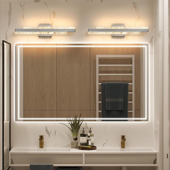 Modern Bathroom Vanity Light: Brushed Nickel 24 inch 28W Dimmable LED Bath Bar Light Fixtures Over Mirror - Wall Sconce Picture Lights for Living Room Bedroom 3000k