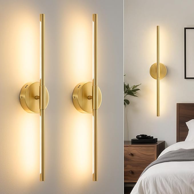 Lightania Wall Sconces Set of Two, 24'' Modern Gold LED Wall Lights, 360° Rotatable, 2700K-5000K Adjustable, Hardwired 3CCT Dimmable Wall Sconce Light Fixture for Living Room Bedroom Hallway, ETL