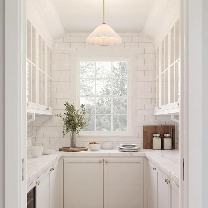 15.7 Inch Modern Pendant Lights, Ribbed Milk Glass 1-Light Single Pendant Lighting Fixtures, White Cone Mid Century Ceiling Hanging Light for Kitchen Island Dining Room Over Sink Table Hall