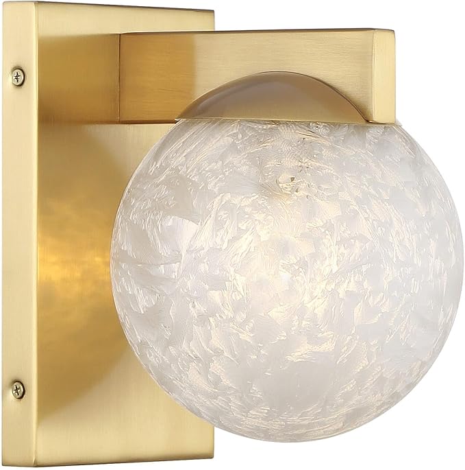 Savoy House 9-1017-1-322 Darien Contemporary Ice Glass Wall Sconce, 1-Light 60 Watt, 8" H x 6" W, Warm Brass
