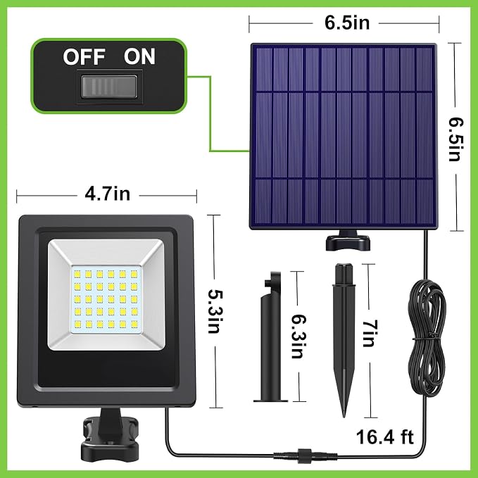 Lightonight Solar Flood Lights Outdoor 1 Pack with Stake, 3000K Warm White | Waterproof Solar Lights Outdoor, Waterproof Dusk to Dawn Solar Powered Security Spot Lights for Porch Patio Yard Garage