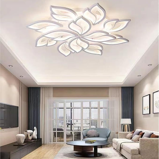 Garwarm Modern Ceiling Light,32” Dimmable LED Chandelier Flush Mount Ceiling Lights,Remote Control Acrylic Leaf Ceiling Lamp Fixture for Living Room Dining Room Bedroom Kitchen(90W /White)