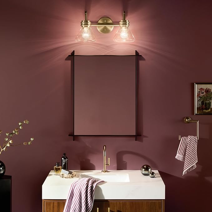 Kichler Farum 19.25" 2-Light Bathroom Vanity Light Fixture with Clear Glass in Champagne Bronze for Vanity Mirror, Jack & Jill Layout, Over Mirror (19.25" W x 9.5" H), 55154CPZCLR