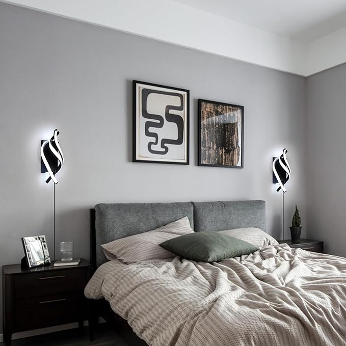 DELIPOP Modern Wall Sconces, 6500K Plug in Spiral LED Wall Sconce, 21W LED Wall Light with 5FT Plug Cord for Bedroom Bathroom Living Room Hallway Balcony