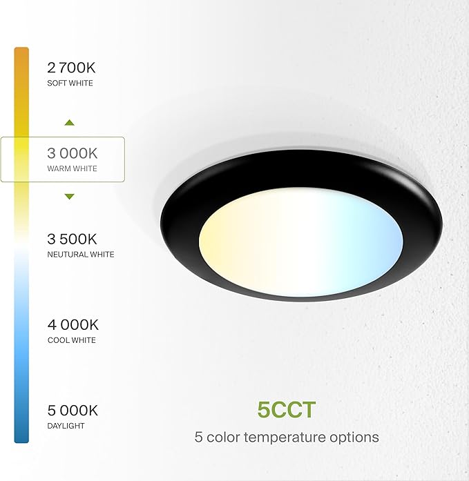 ASD 24 Pack LED Disk Lights 6 Inch, 15W 5CCT 2700K-5000K 1245LM CRI90+, Dimmable Flush Mount Ceiling Light Fixture, Low Profile Surface Mount Disc, Junction Box or Recessed Can Install, UL Energy Star