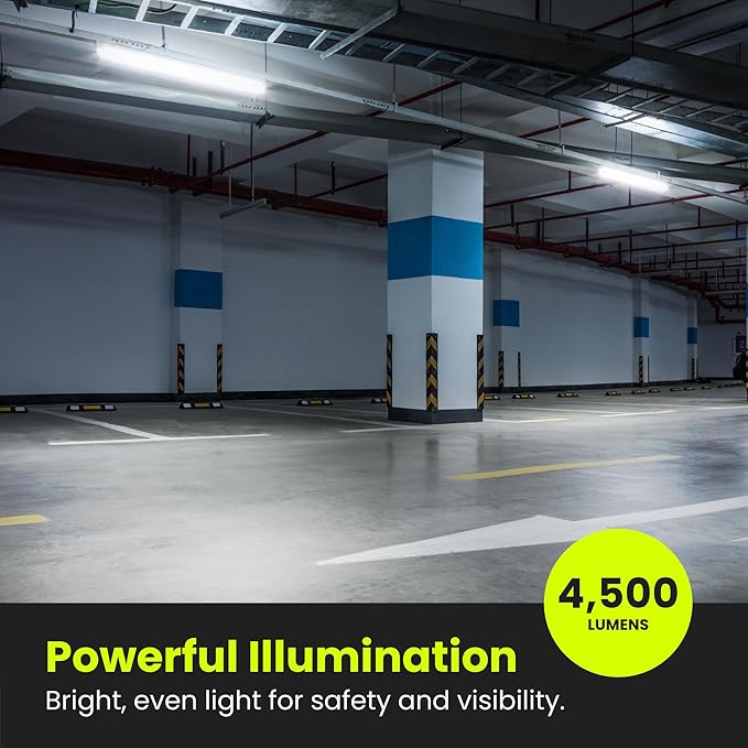 Feit Electric 4ft LED Dual Lamp Shop Light, 4500 Lumens, 4000K Cool White, Flush/Hanging Mount, Ideal for Garages & Workshops, 45W LED Garage & Workshop Lighting, 50,000 Hour Lifespan, SHOP/4X2/840/V1