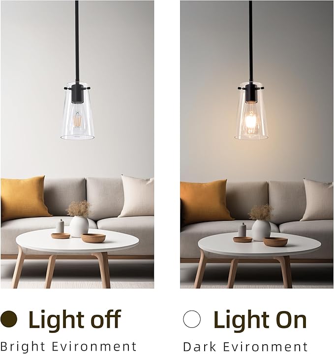 Pendant Light Fixtures, Matte Black Kitchen Ceiling Lights, Clear Glass Pendant Lights for Kitchen Island