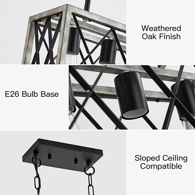 KEESFU Farmhouse Kitchen Island Lighting Ceiling, 3 Lights Pendant Lighting Fixtures, Adjustable Height, Industrial Dining Room Light