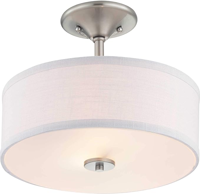 Progress Lighting Inspire Collection 2-Light Ceiling Light, Semi Flush Mount Ceiling Light Fixture with Summer Linen Light Shade for Interior Kitchen Lights, Hallway, 13" by 10-1/8", Brushed Nickel