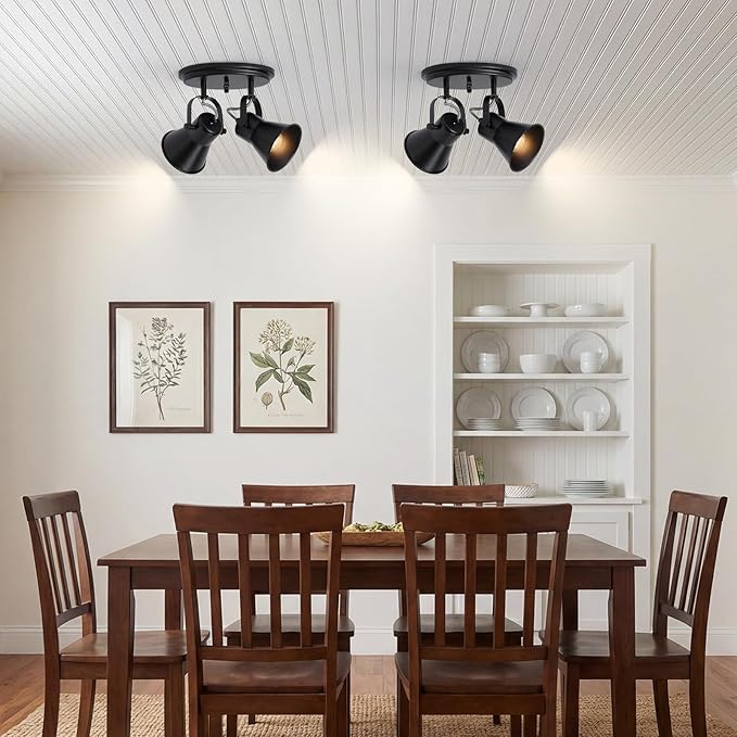 SEEBLEN Black Kitchen Lighting Fixtures Ceiling, 2-Light Adjustable Track Light, Flush Mount Directional Ceiling Light for Hallway, Dining Room, Bathroom
